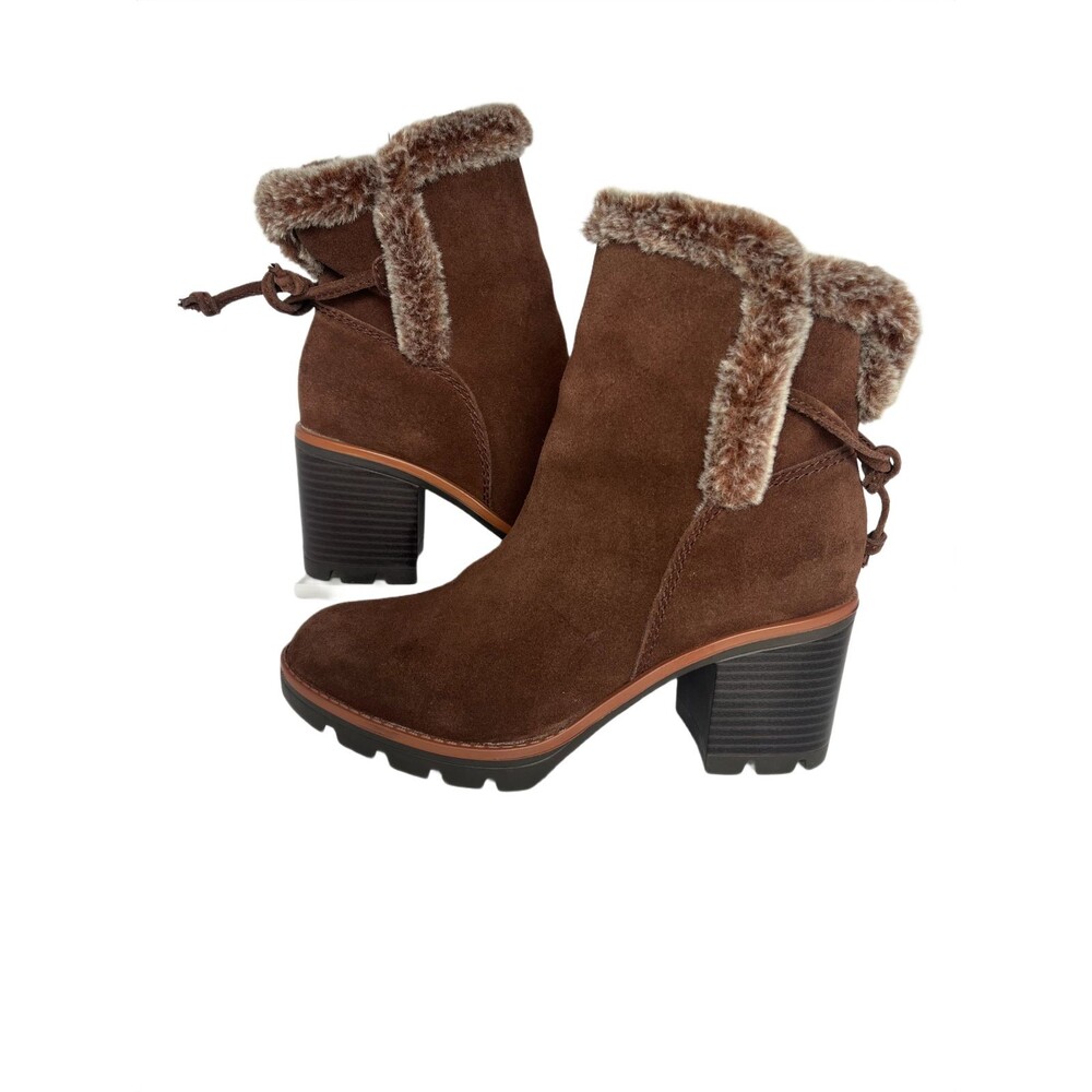 Naturalizer Valene Suede Waterproof Block Heel Booties Fur Brown 6 M